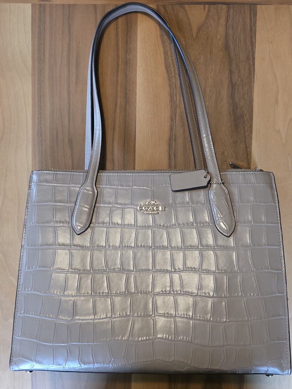 Coach Croc-Embossed Leather Tote Bag in Beige